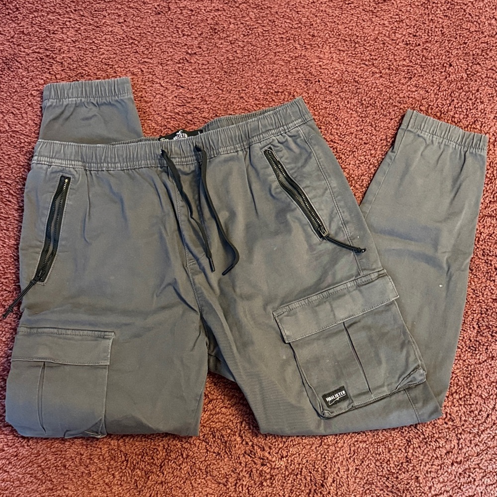 Hollister Gray Cargo Joggers with Zippered Pockets